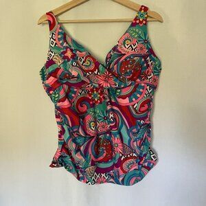 Colorful Boho Paisley Swimsuit Top women's size 2XL casual beachy v-neck